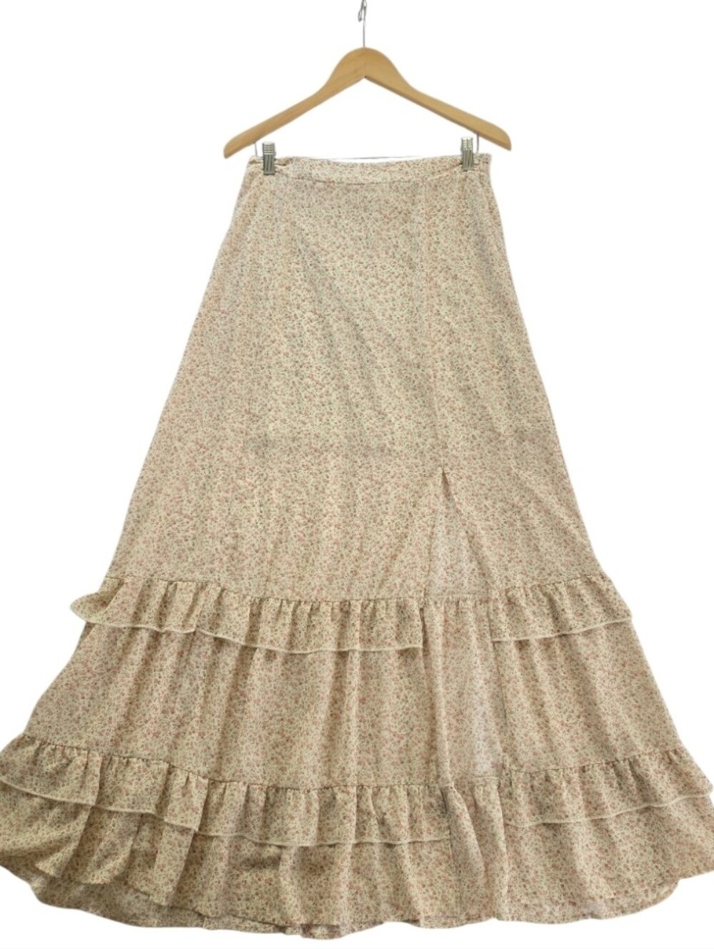 West Of Melrose Tiered Floral Maxi Skirt in Cream with Pink Accents